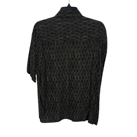 John Henry Men's Button-Up Shirt Black Gold Pattern M Oversized Short Sleeve - Picture 2 of 9